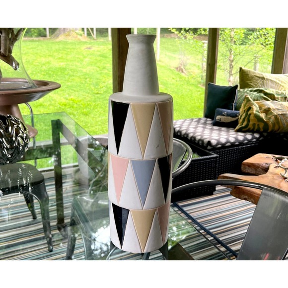 Harlequin Pattern Tall Vase with Matte Pastels and Black - Picture 4 of 10